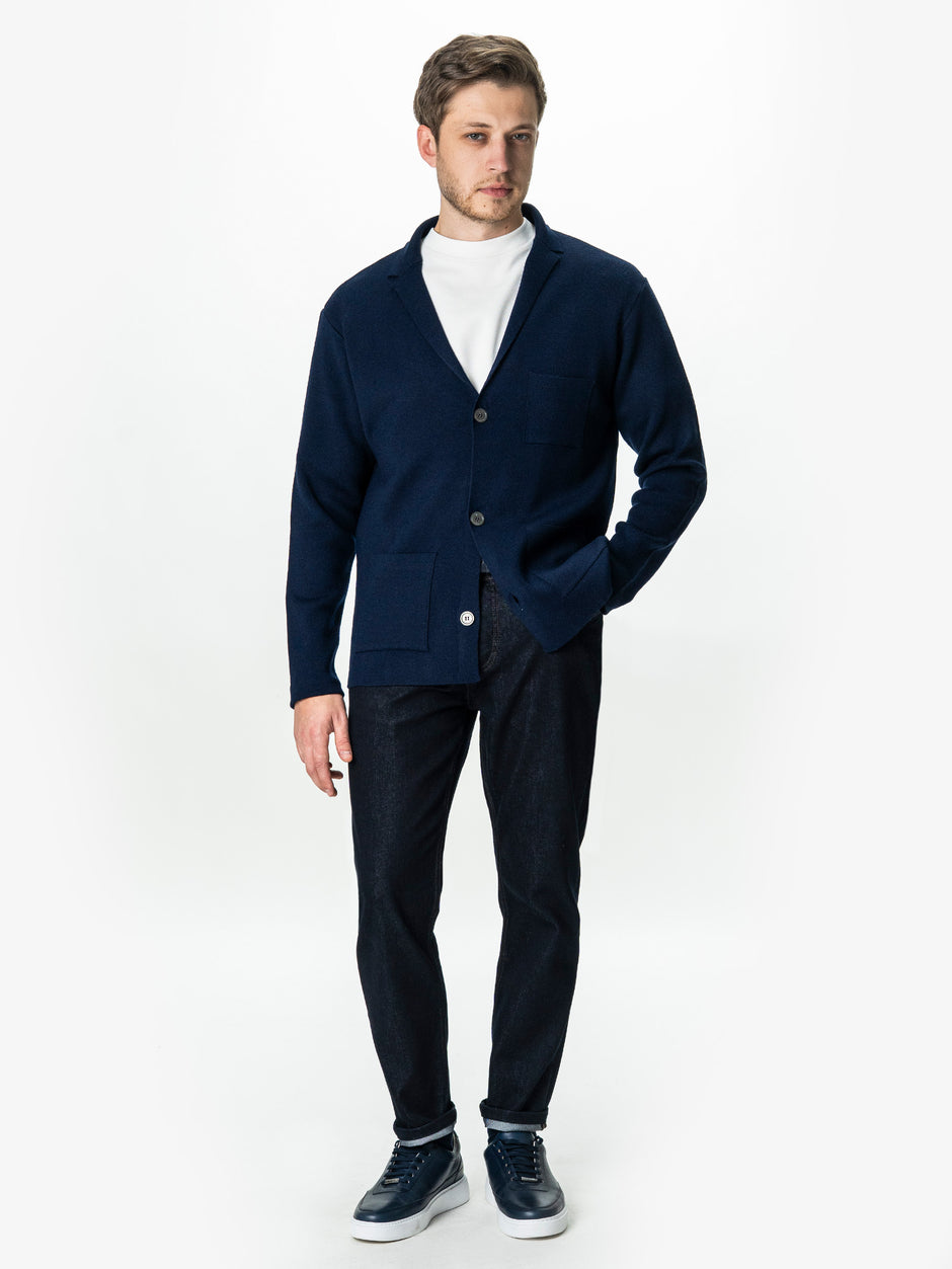 Pulover Barbati Bleumarin Lana Merinos Cu Nasturi Tip Jacheta BMan0023 (7)