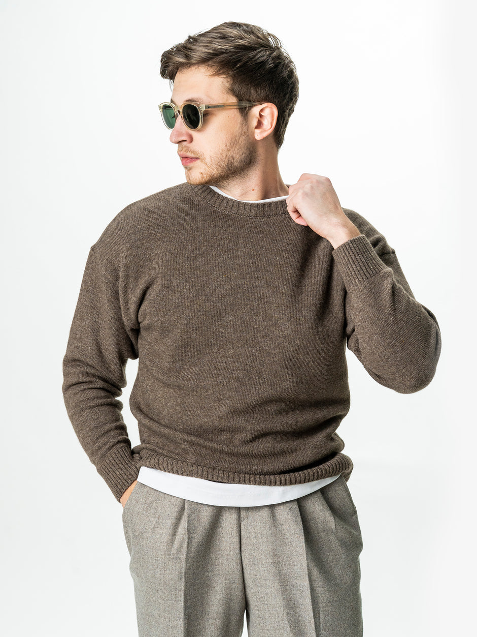 Pulover Barbati Maro Taupe Oversize 100% Lana Lambswool BMan0033 (5)