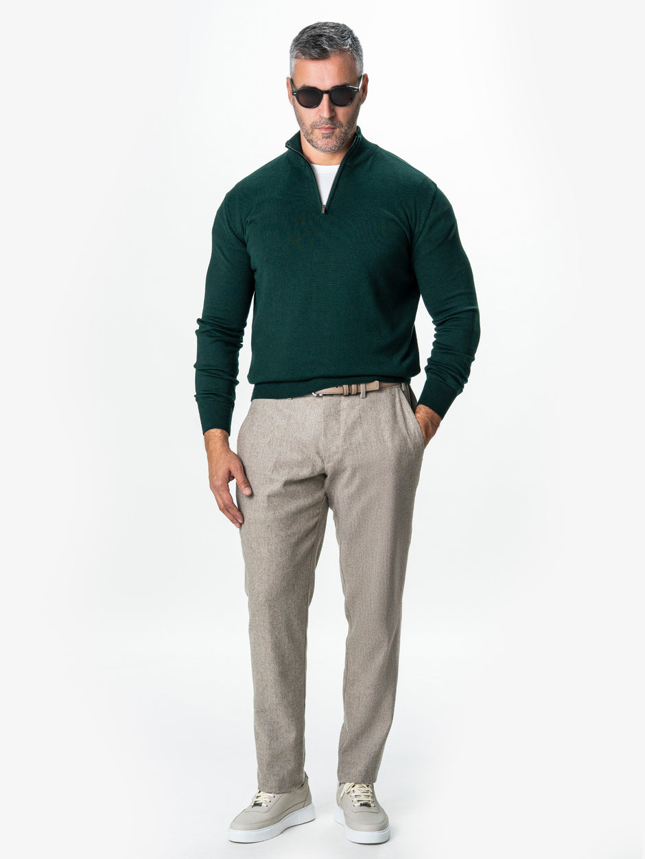 Pulover Cu Fermoar Office & Smart Casual Barbati Verde Brad 100% Bumbac Levent Cottone Toamna&Iarna BMan0001 (4)