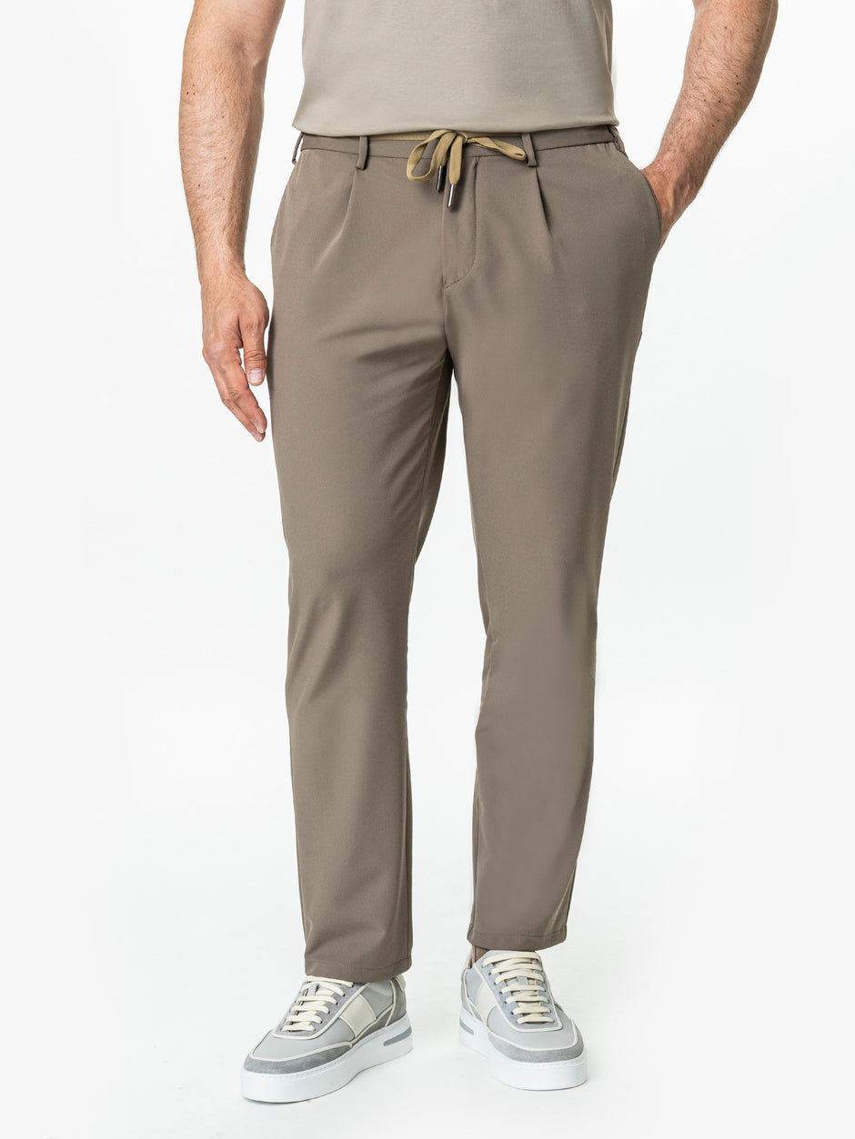 Pantaloni Casual Barbati Bej Taupe Din Spandex Cu Snur BMan0102 (1)