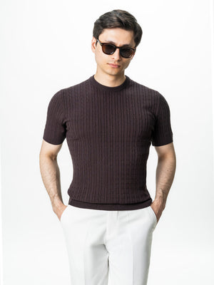 Tricou Barbati Maro Cafeniu Model Torsada Guler Rotund BMan0104