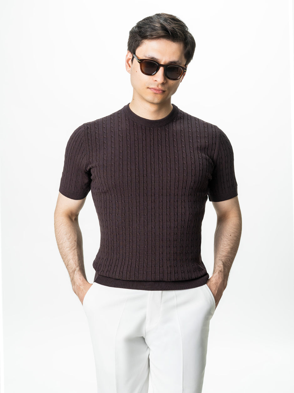 Tricou Barbati Maro Cafeniu Model Torsada Guler Rotund BMan0104 (1)