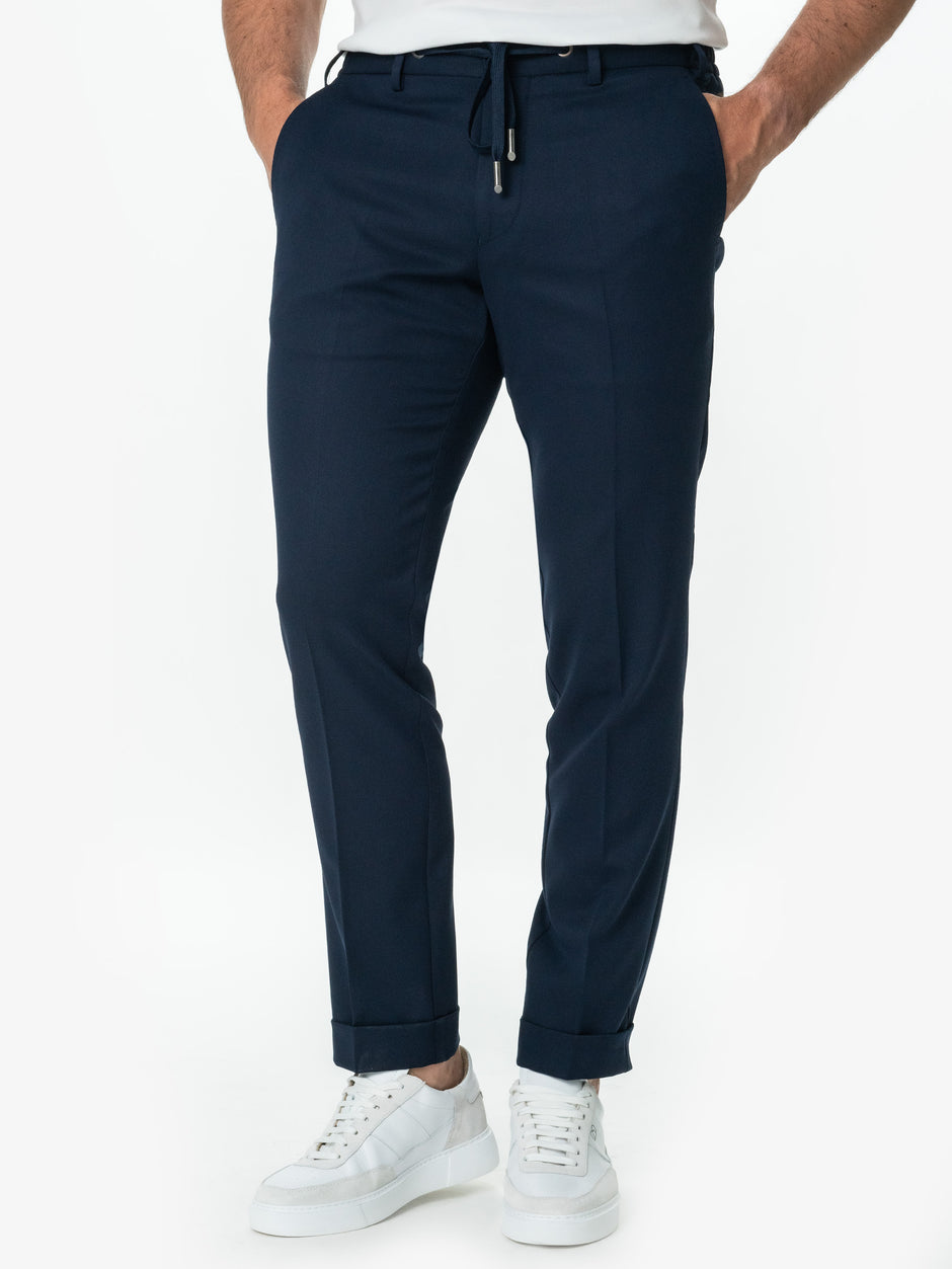 Pantaloni Bleumarin Barbati Full Stretch Flexo Cu Snur BMan0012 (2)