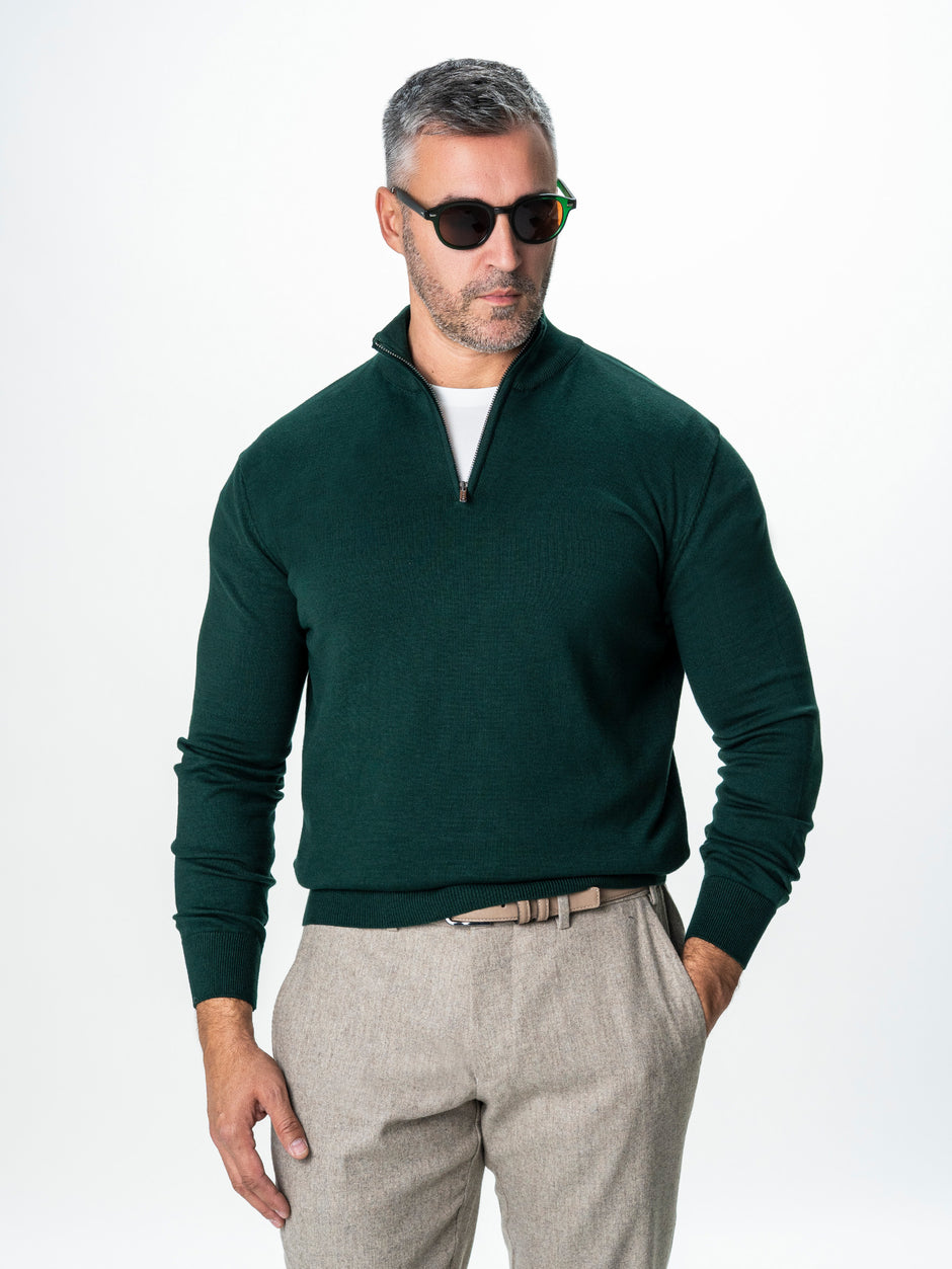 Pulover Cu Fermoar Office & Smart Casual Barbati Verde Brad 100% Bumbac Levent Cottone Toamna&Iarna BMan0001 (6)