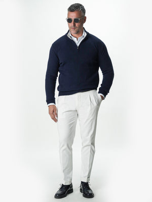 Pulover Bleumarin Barbati 100% Lana Lambswool Cu Fermoar BMan0027