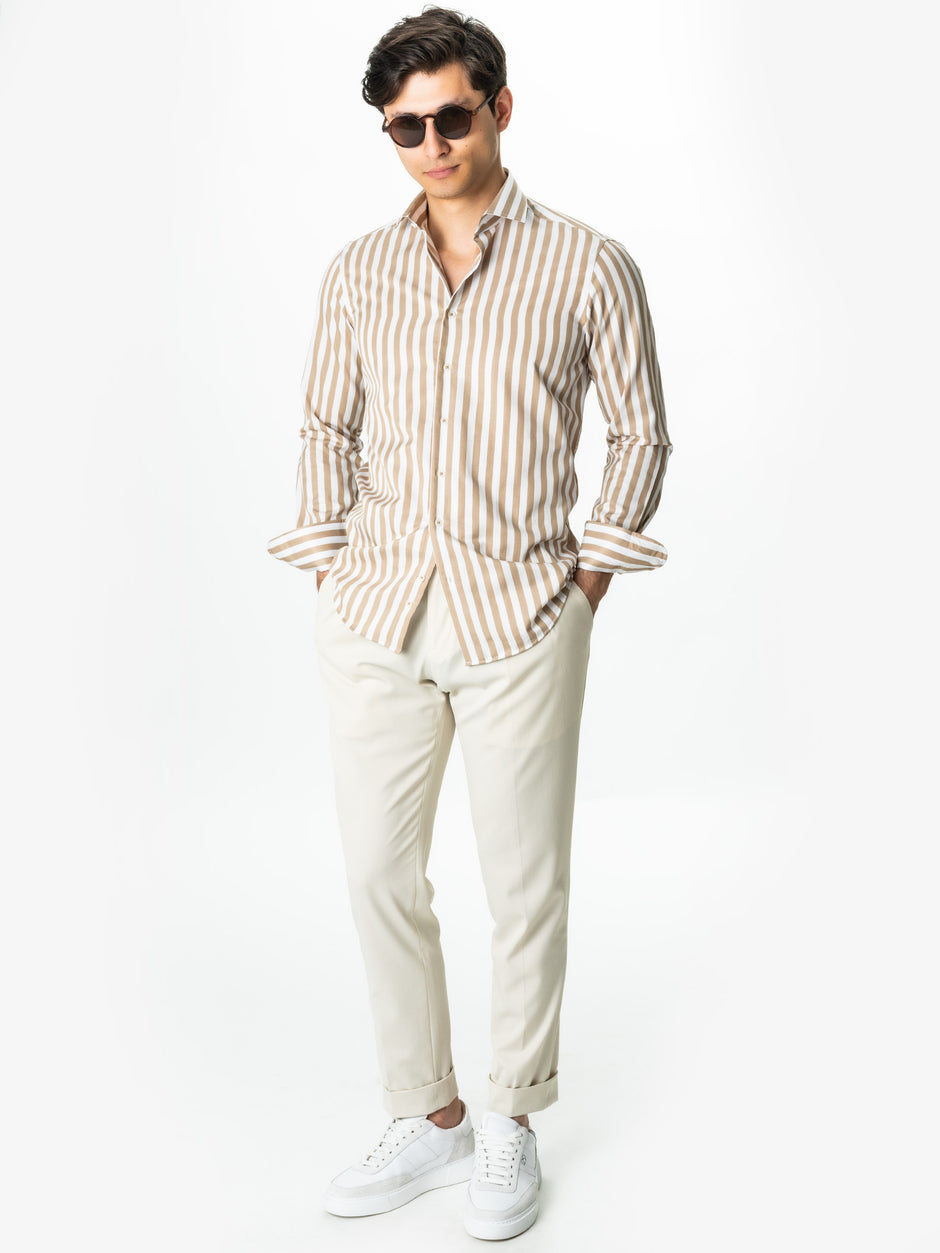 Pantaloni Cu Pense Barbati Vara Gurkha Crem Unt Bumbac BMan703 (3)