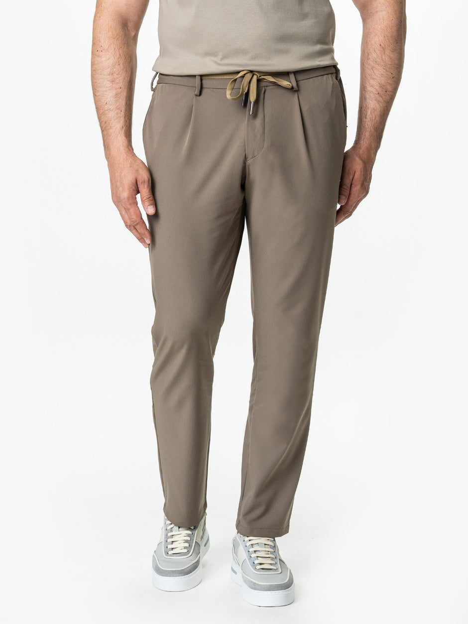 Pantaloni Casual Barbati Bej Taupe Din Spandex Cu Snur BMan0102 (6)