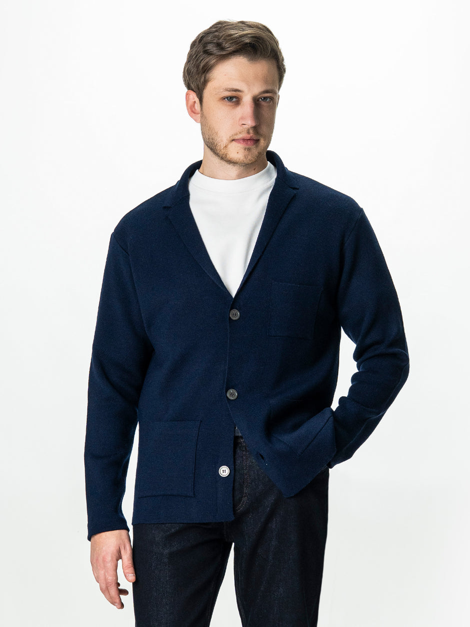 Pulover Barbati Bleumarin Lana Merinos Cu Nasturi Tip Jacheta BMan0023 (4)