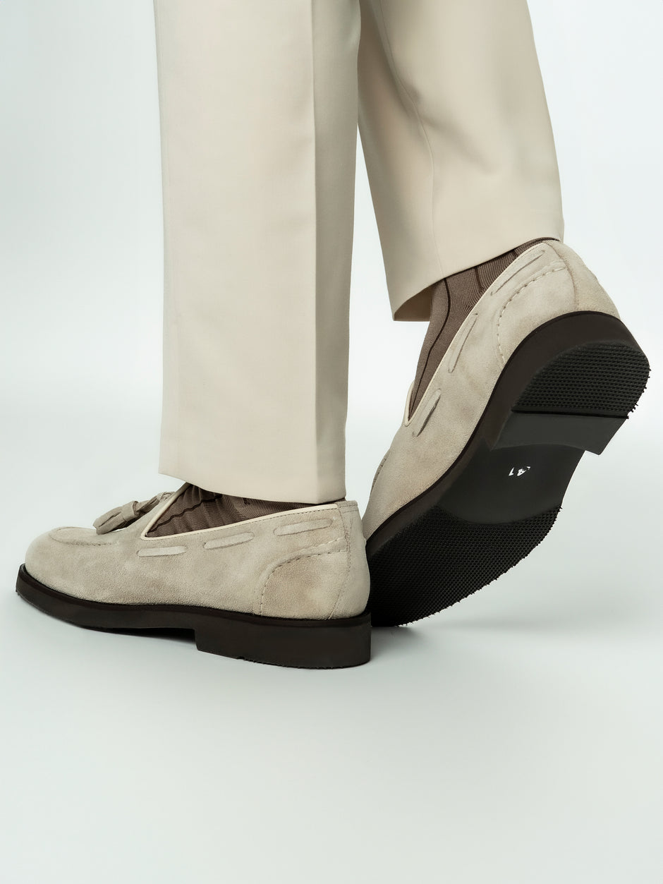 Mocasini Barbati Tassel Loafers Crem Din Piele Intoarsa Vita BMan216 (8)