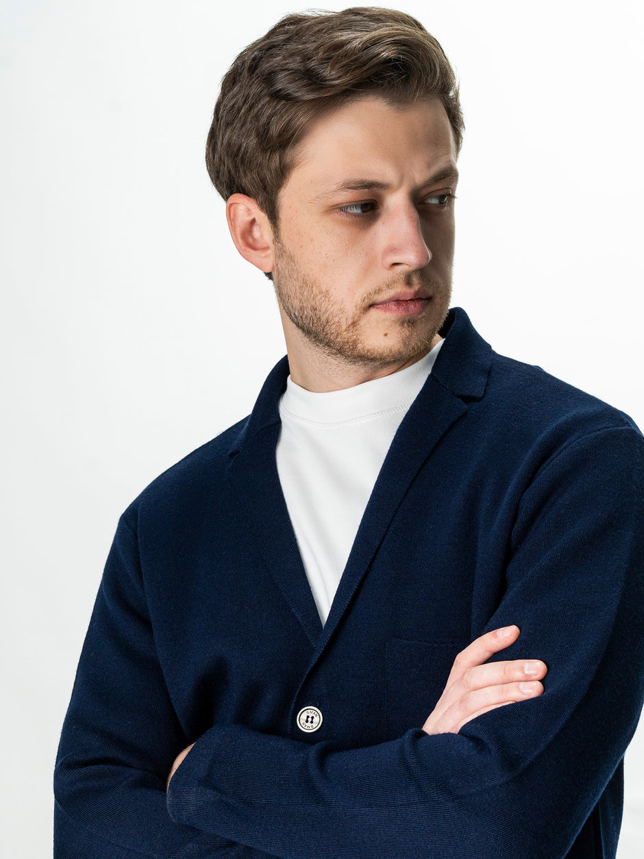 Pulover Barbati Bleumarin Lana Merinos Cu Nasturi Tip Jacheta BMan0023 (3)