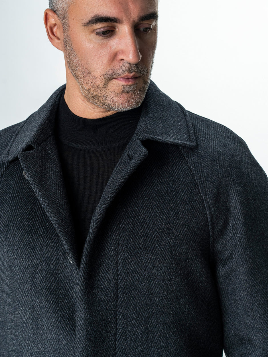 Palton Barbati Iarna Gri Inchis 100% Lana Twill BMan0006 (10)