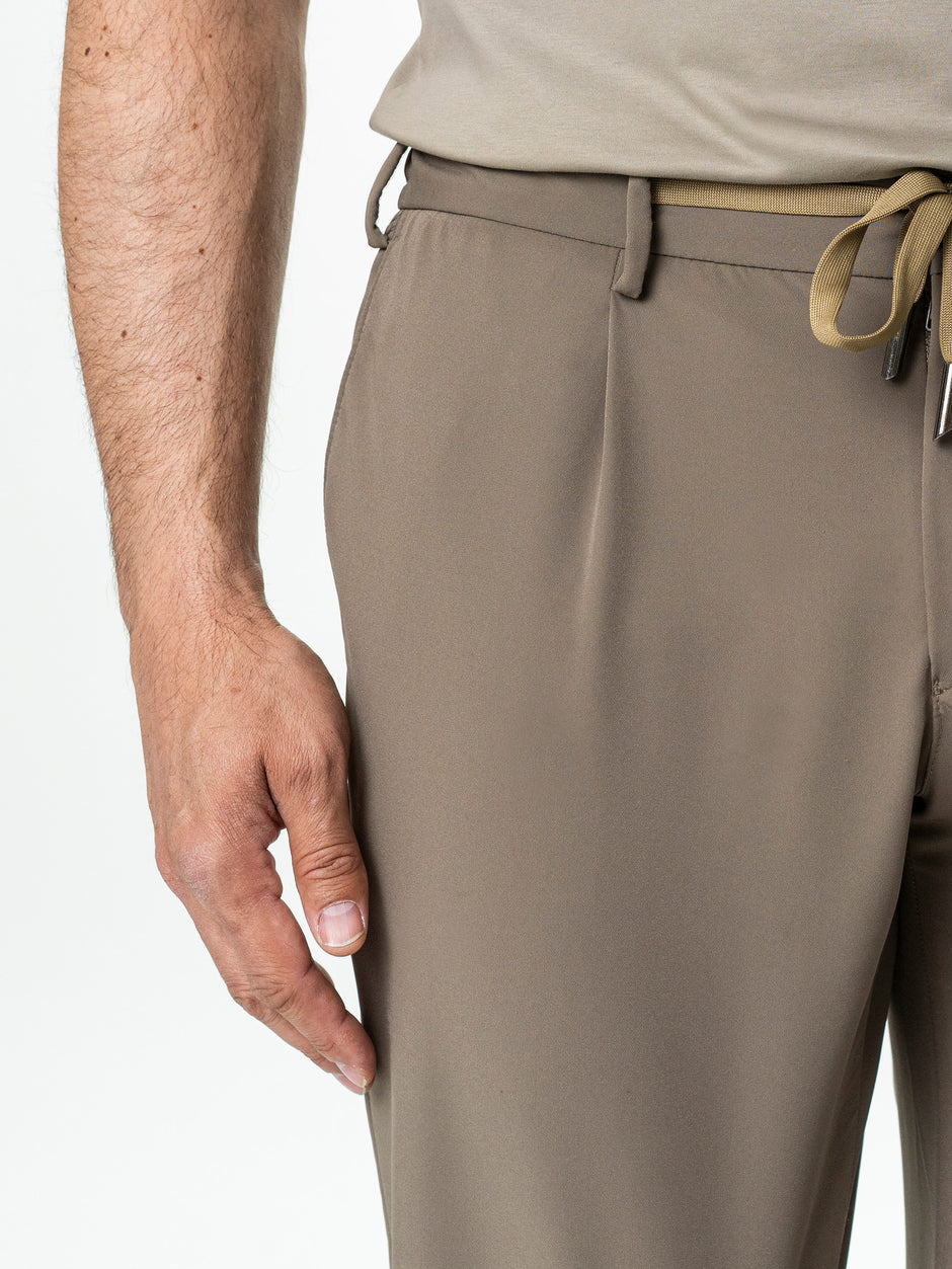 Pantaloni Casual Barbati Bej Taupe Din Spandex Cu Snur BMan0102 (7)