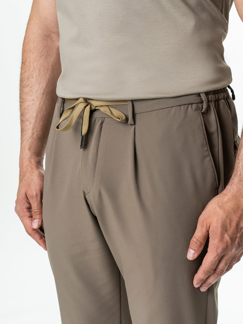Pantaloni Casual Barbati Bej Taupe Din Spandex Cu Snur BMan0102 (3)