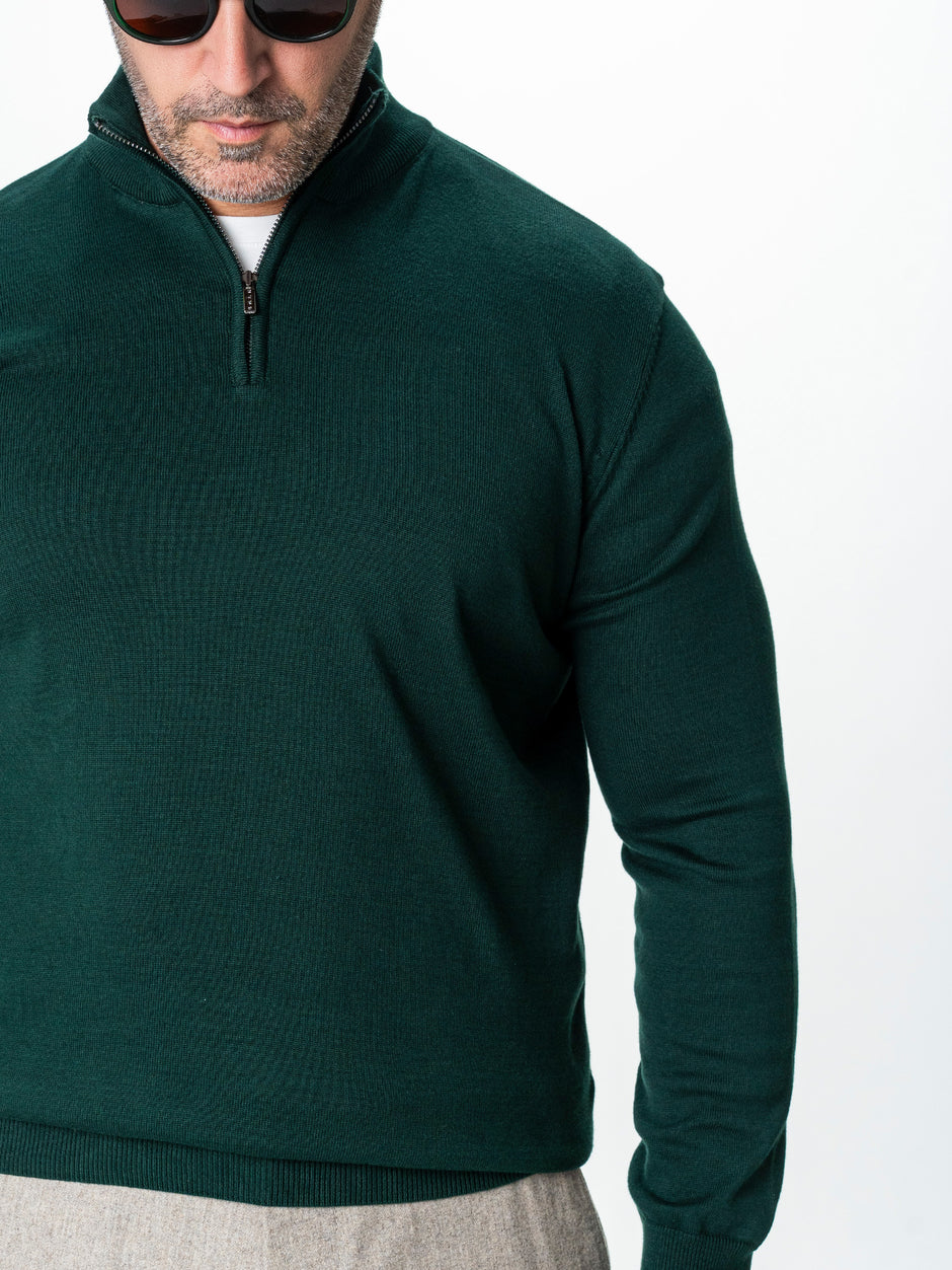 Pulover Cu Fermoar Office & Smart Casual Barbati Verde Brad 100% Bumbac Levent Cottone Toamna&Iarna BMan0001 (7)