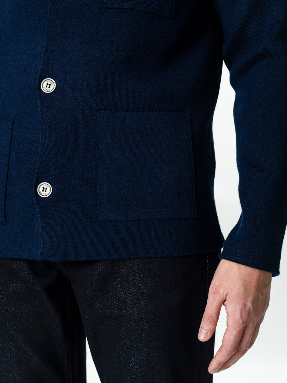 Pulover Barbati Bleumarin Lana Merinos Cu Nasturi Tip Jacheta BMan0023 (5)