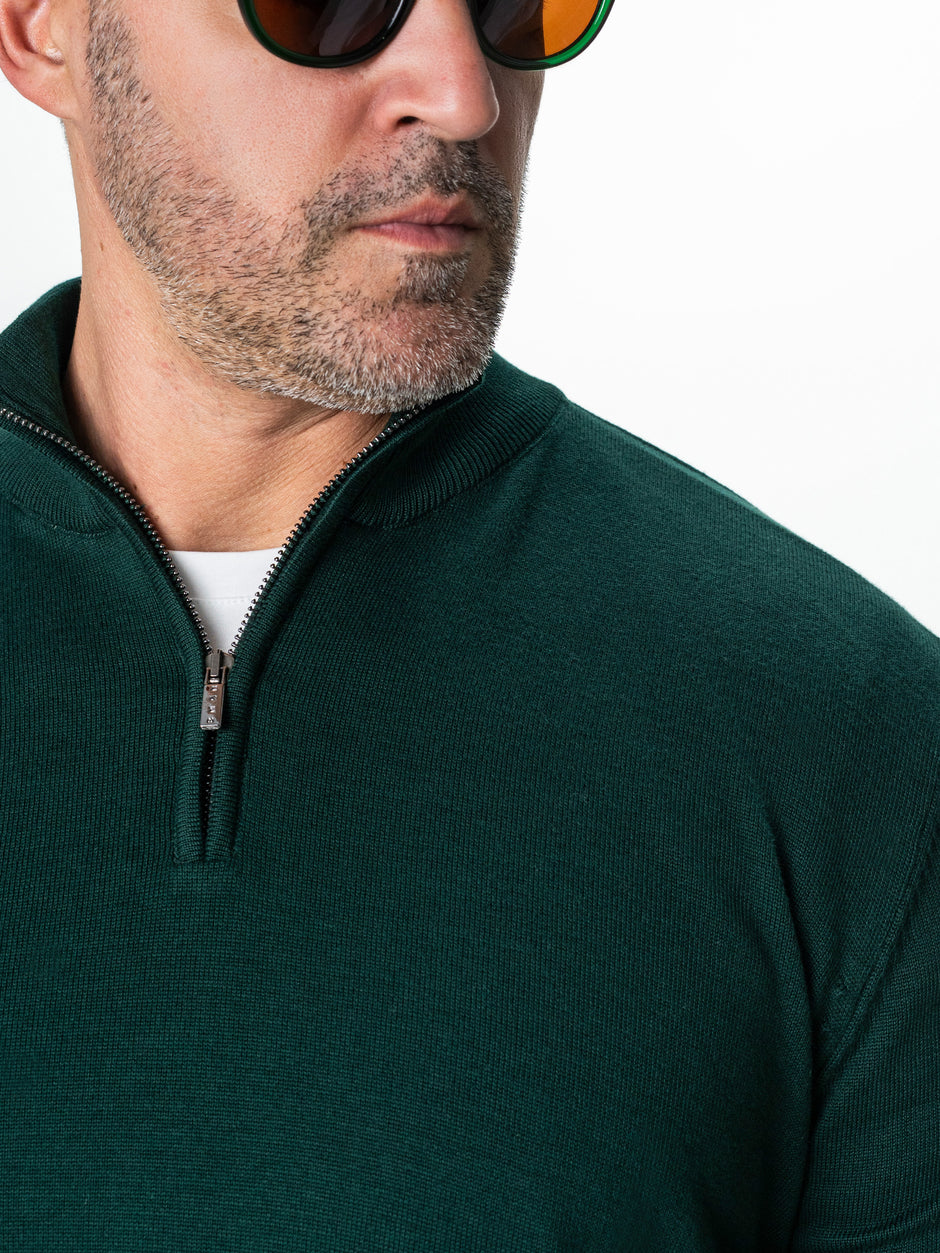 Pulover Cu Fermoar Office & Smart Casual Barbati Verde Brad 100% Bumbac Levent Cottone Toamna&Iarna BMan0001 (3)