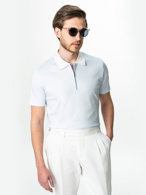 Tricou Barbati Polo Bleu Cu Fermoar Bumbac Egiptean BMan293