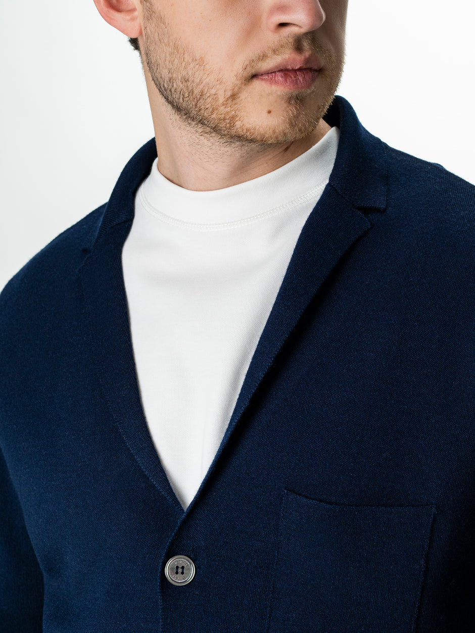 Pulover Barbati Bleumarin Lana Merinos Cu Nasturi Tip Jacheta BMan0023 (8)