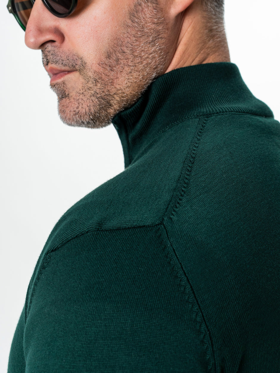 Pulover Cu Fermoar Office & Smart Casual Barbati Verde Brad 100% Bumbac Levent Cottone Toamna&Iarna BMan0001 (8)