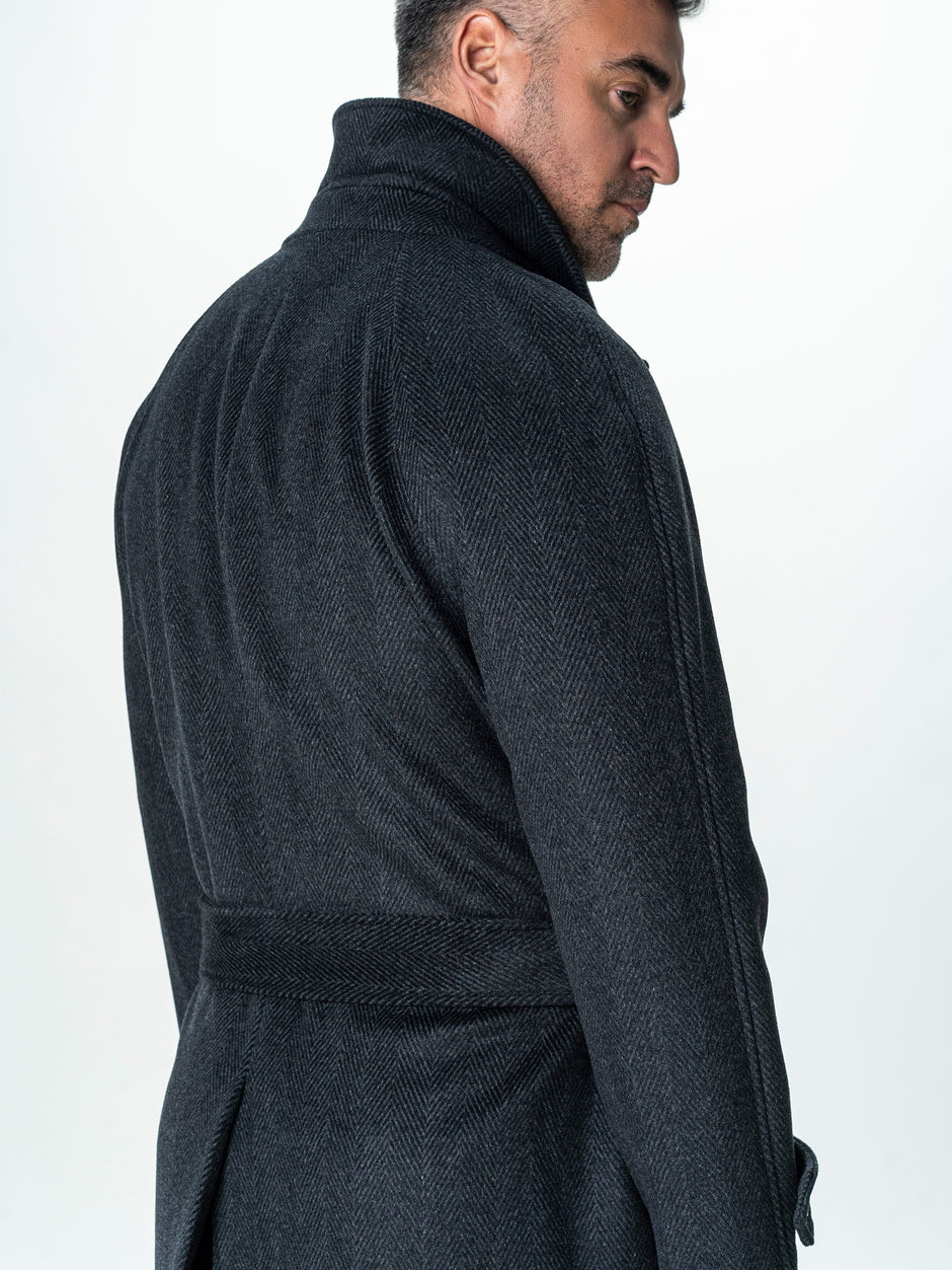 Palton Barbati Iarna Gri Inchis 100% Lana Twill BMan0006 (11)