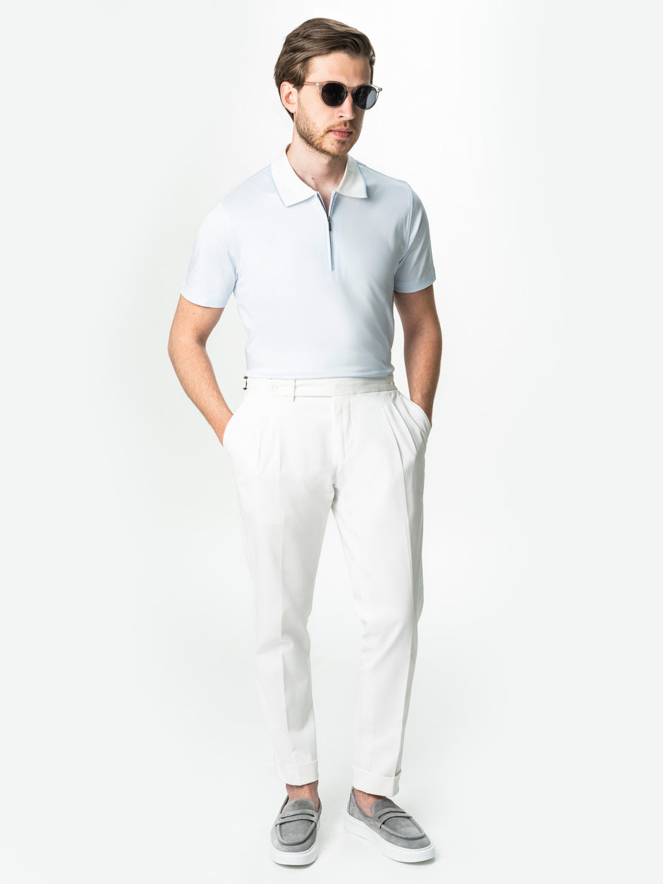 Tricou Barbati Polo Bleu Cu Fermoar Bumbac Natural BMan293 (2)