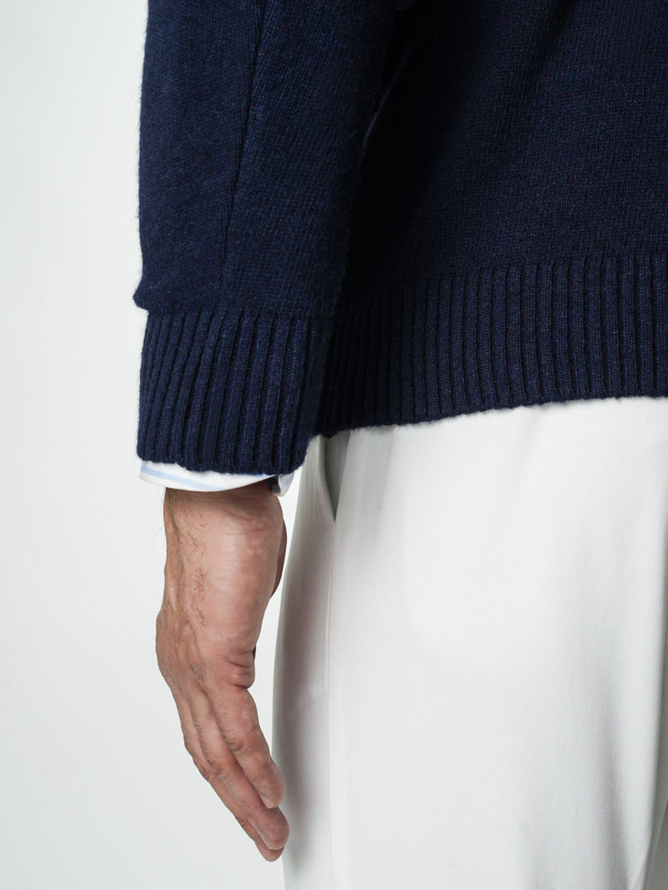 Pulover Bleumarin Barbati 100% Lana Lambswool Cu Fermoar BMan0027 (9)