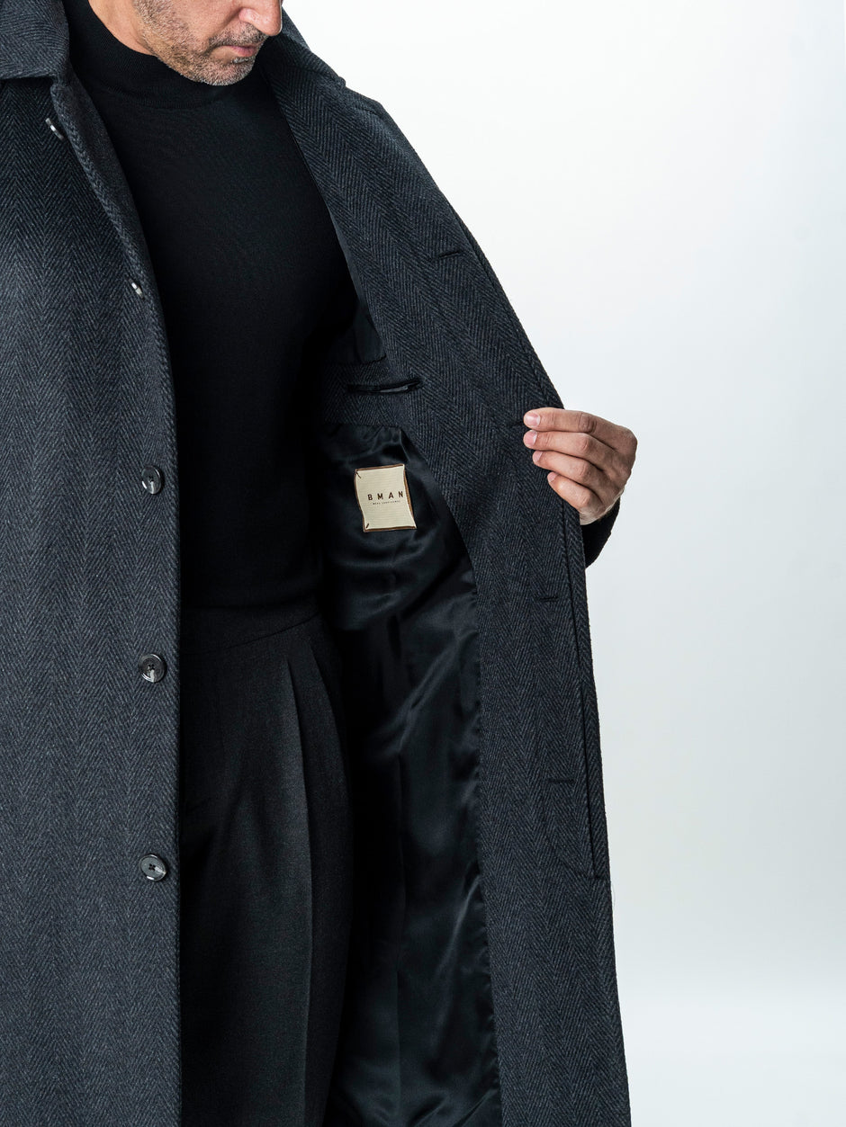 Palton Barbati Iarna Gri Inchis 100% Lana Twill BMan0006 (12)