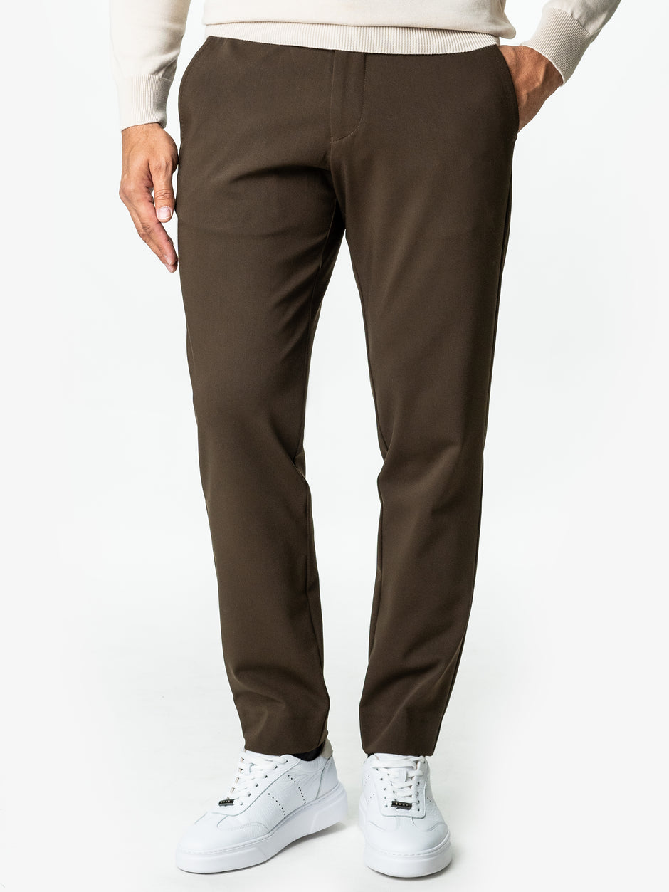Pantaloni Maro Inchis Relax Fit Barbati Cu Snur Full Stretch Office BMan0014 (1)