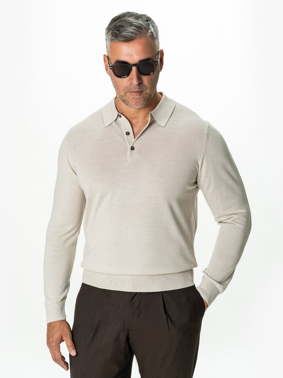Pulover Polo Barbati Crem din 100% Lana Cashwool BMan0053 (5)