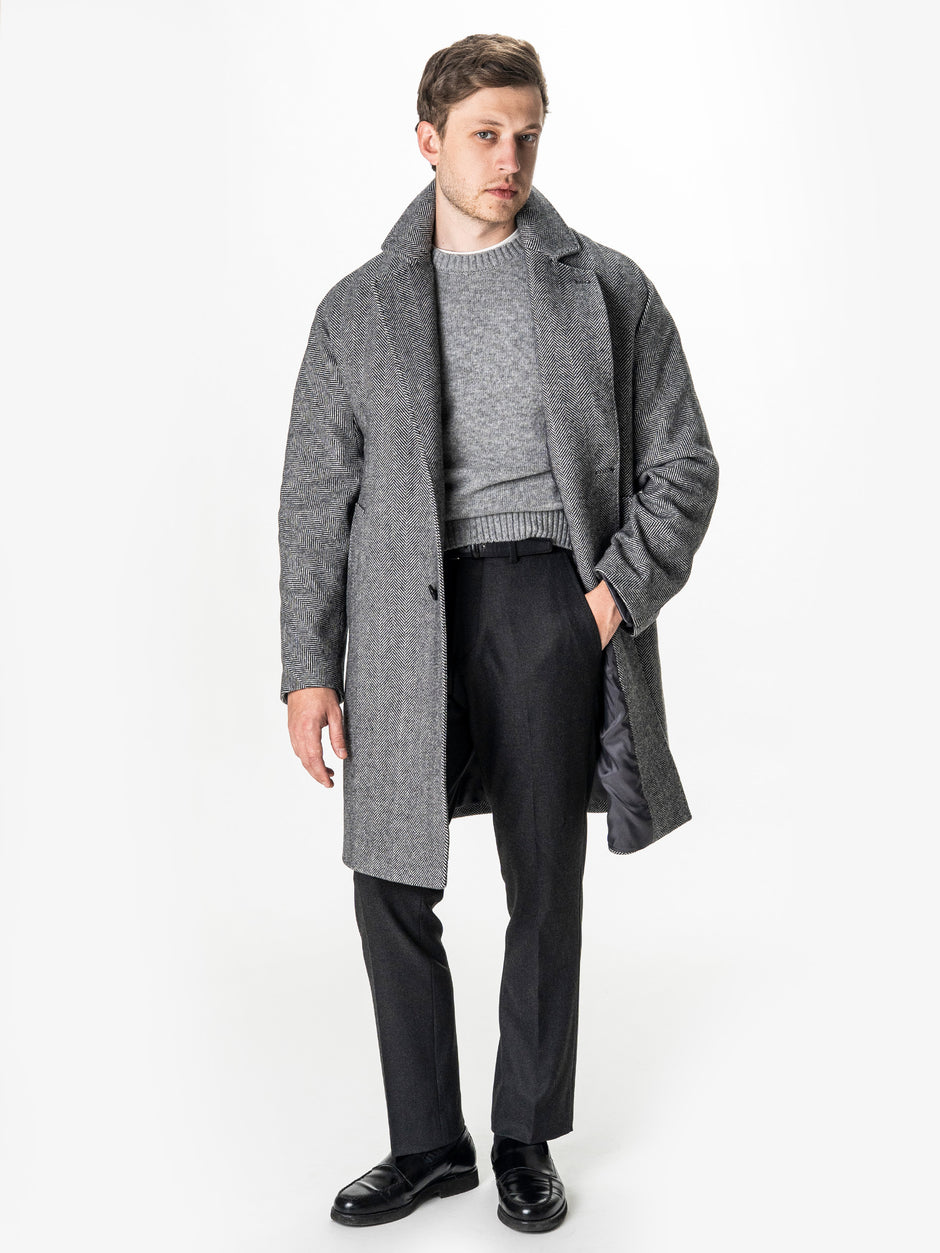 Palton Gri Herringbone Barbati Relaxed Fit 100% Lana BMan0008 (3)