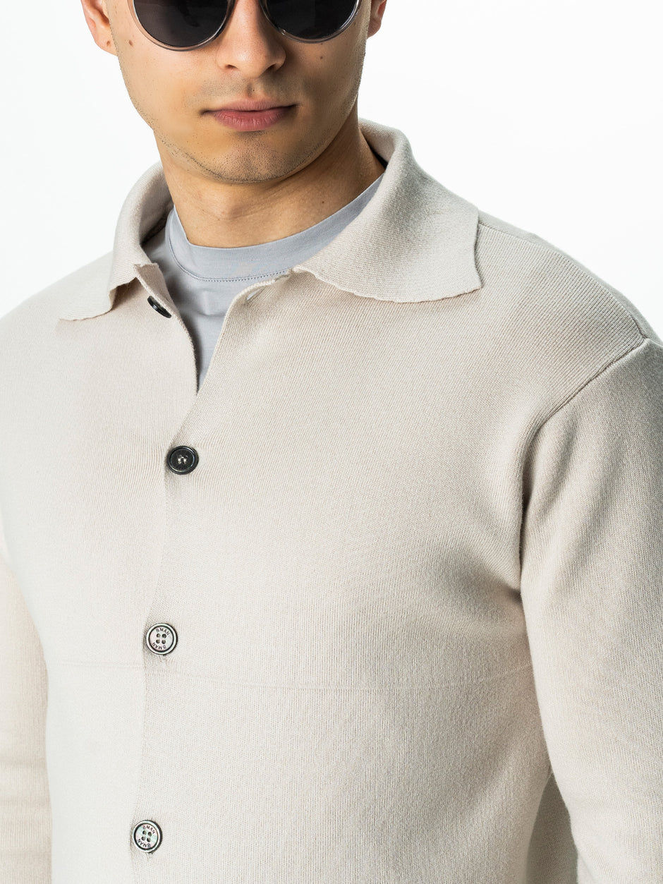 Pulover Cardigan Barbati Crem Cu Nasturi Bumbac natural BMan0022 (6)