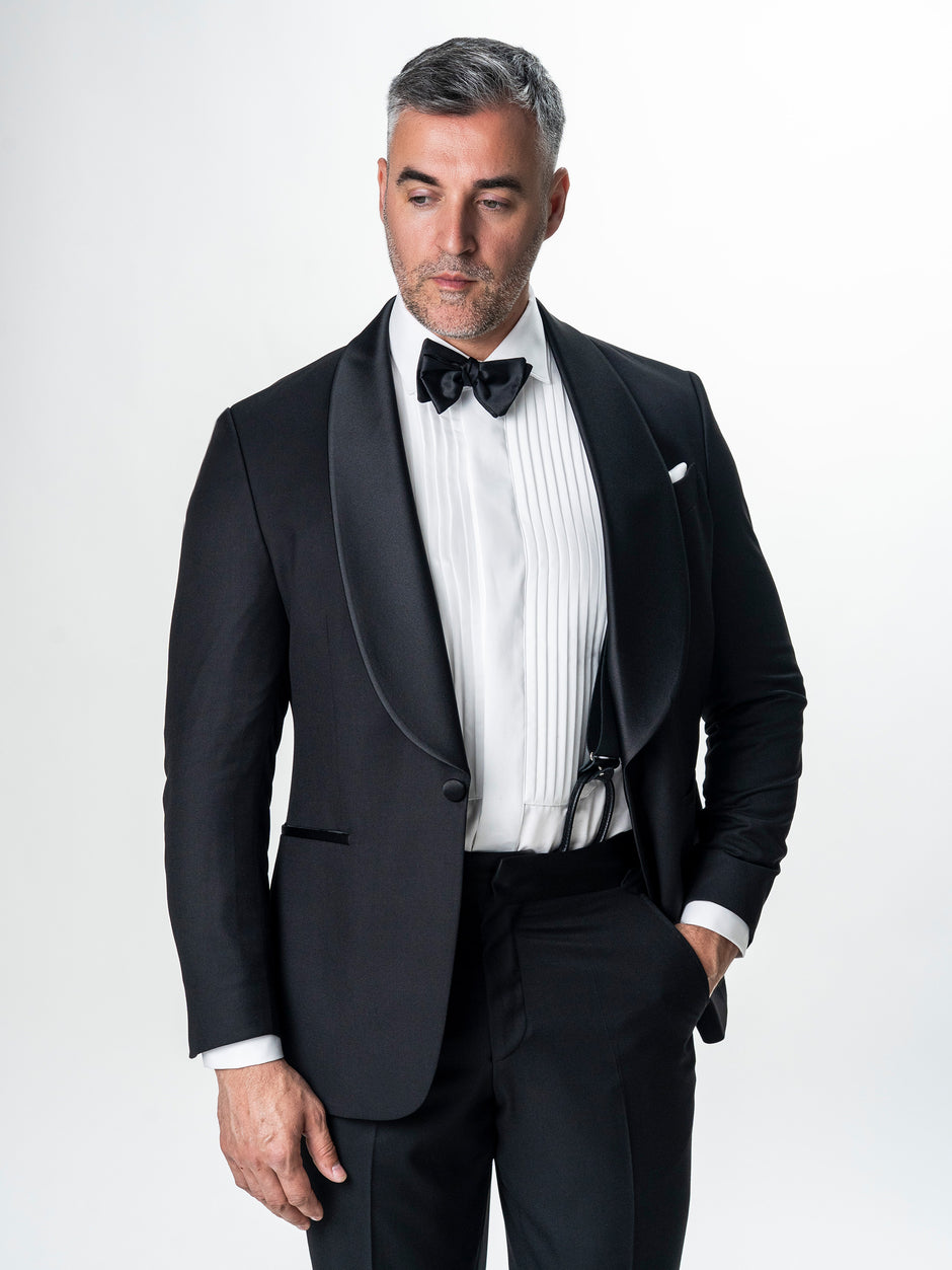 Costum Ceremonie Barbati Smoking Negru Lana Vitale Barberis BMan340 (2)