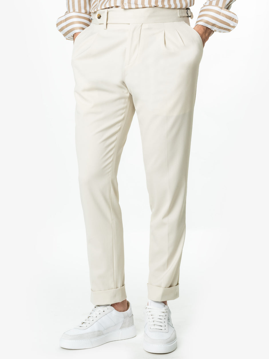 Pantaloni Cu Pense Barbati Vara Gurkha Crem Unt Bumbac BMan703 (1)