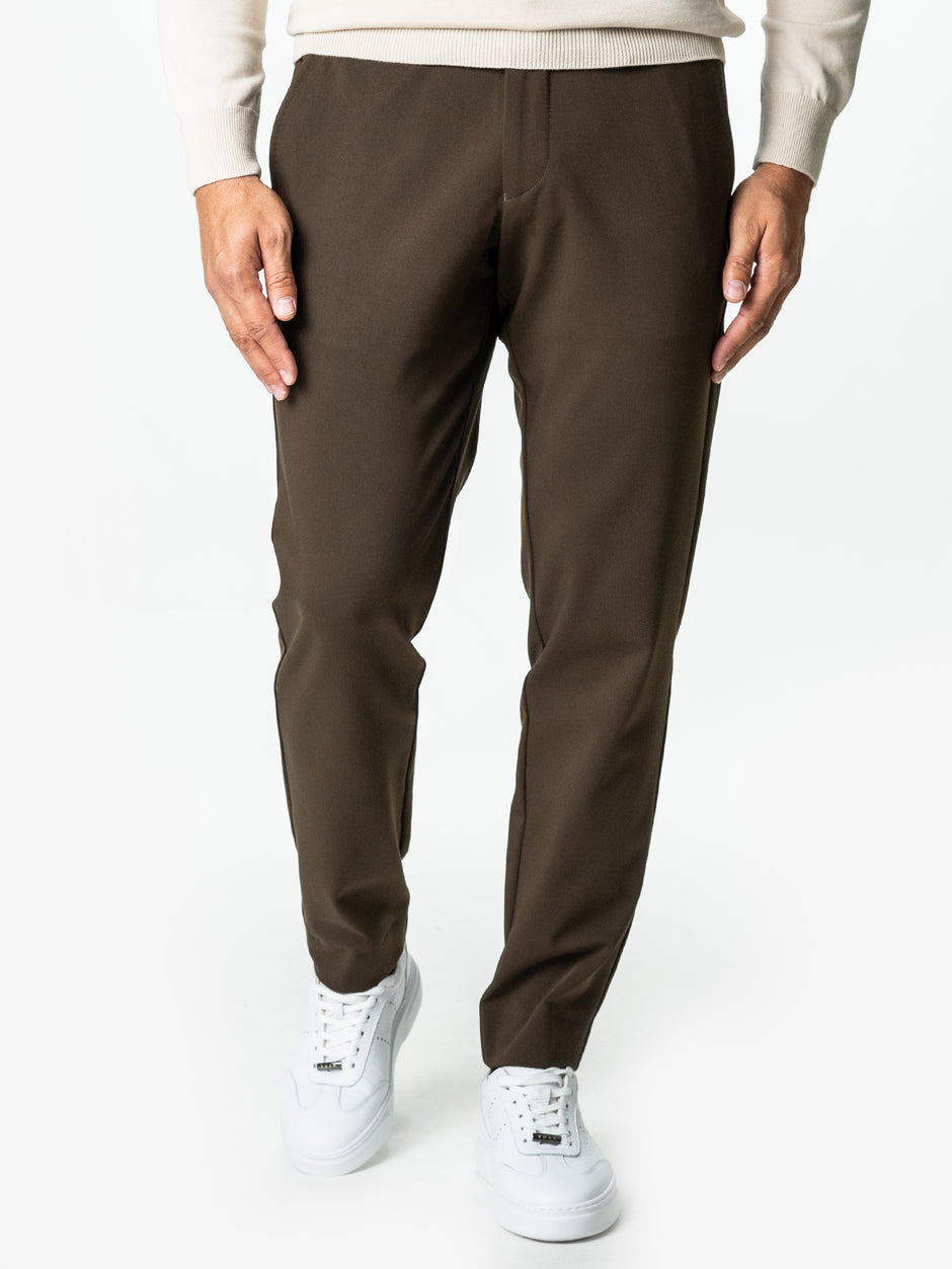 Pantaloni Maro Inchis Relax Fit Barbati Cu Snur Full Stretch Office BMan0014 (8)