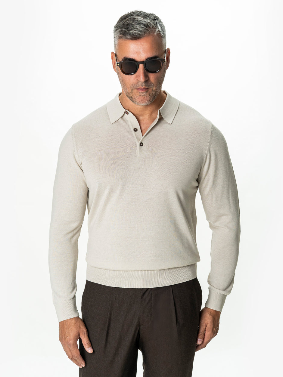 Pulover Polo Barbati Crem din 100% Lana Cashwool BMan0053 (3)