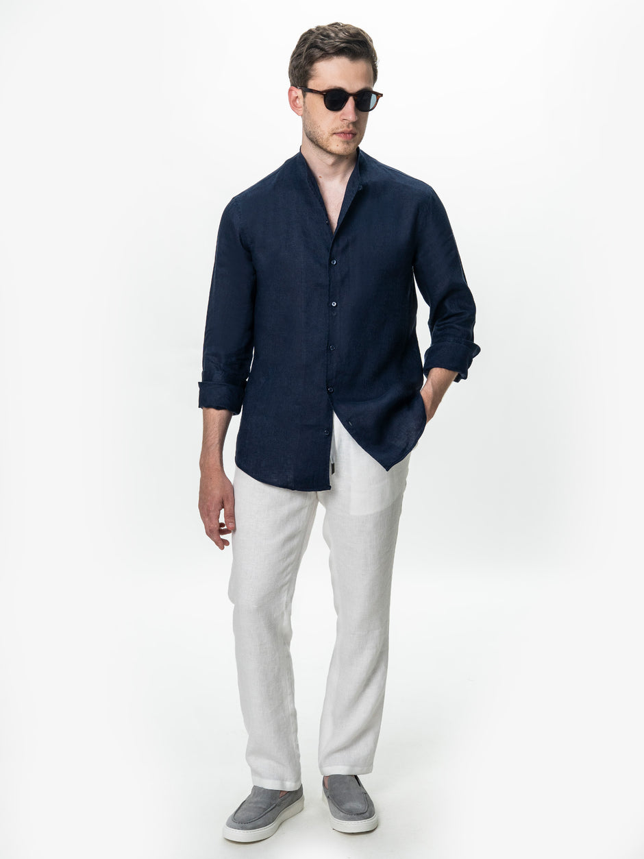 Camasa Barbati Bleumarin din In Natural Guler Positano BMan0102 (2)