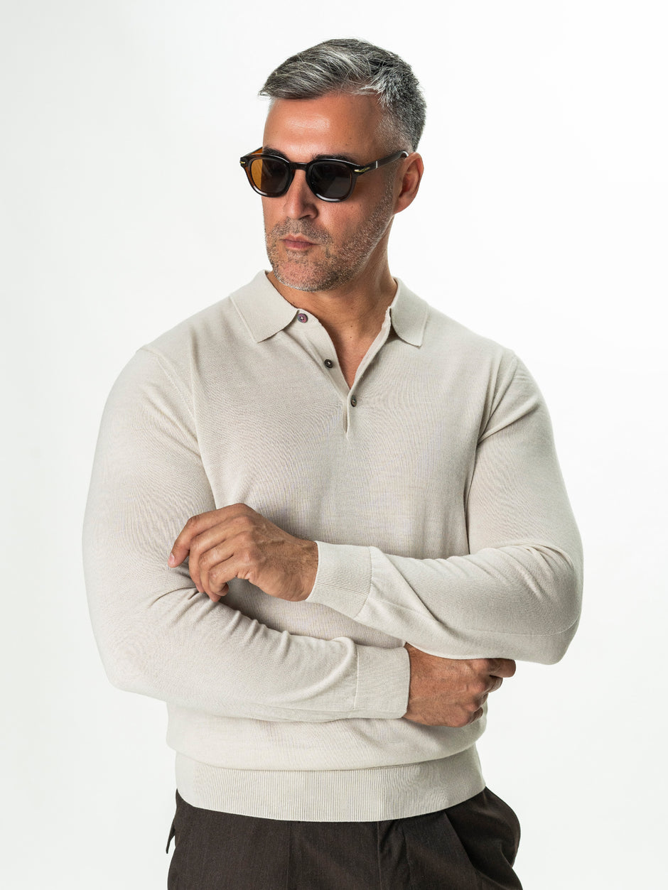 Pulover Polo Barbati Crem din 100% Lana Cashwool BMan0053 (1)