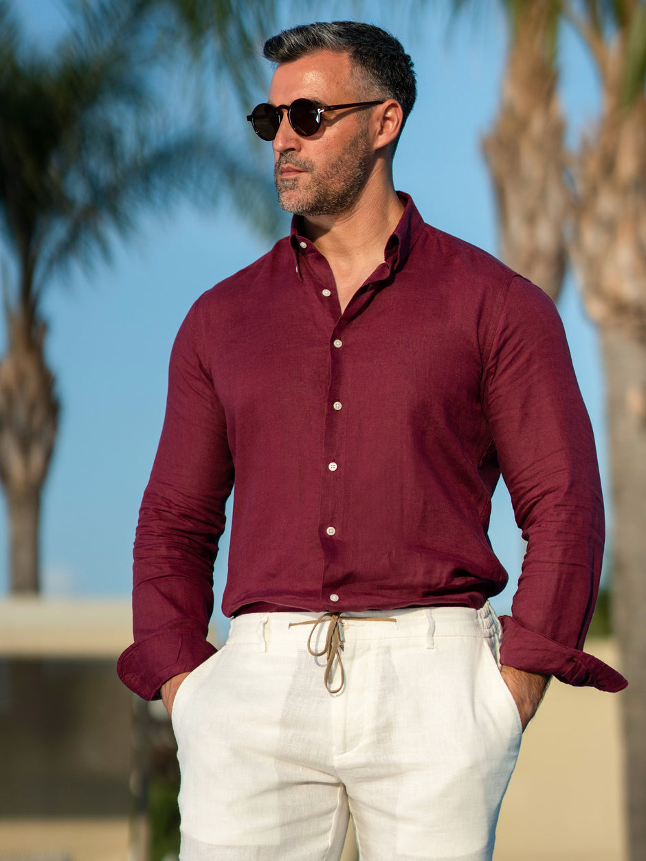 Tinuta Lejera Barbati Casual de Vara Cherry Full Linen BMan0692 (5)