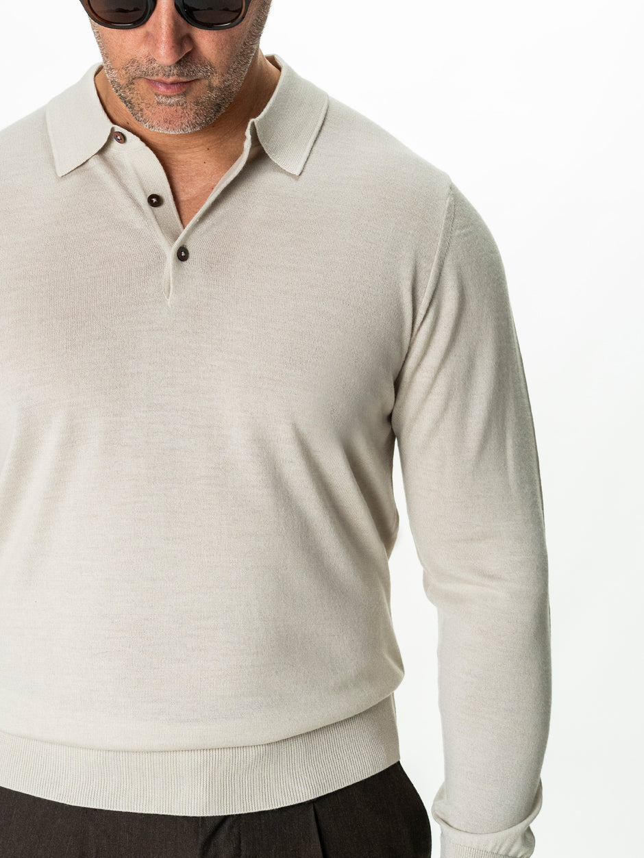 Pulover Polo Barbati Crem din 100% Lana Cashwool BMan0053 (6)