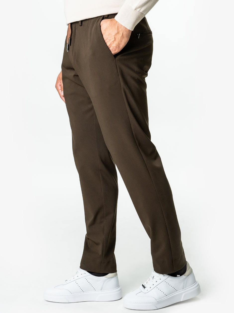 Pantaloni Maro Inchis Relax Fit Barbati Cu Snur Full Stretch Office BMan0014 (4)