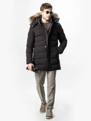 Geaca Barbati Cafenie de Iarna cu Blana Naturala si Softshell BMan0199