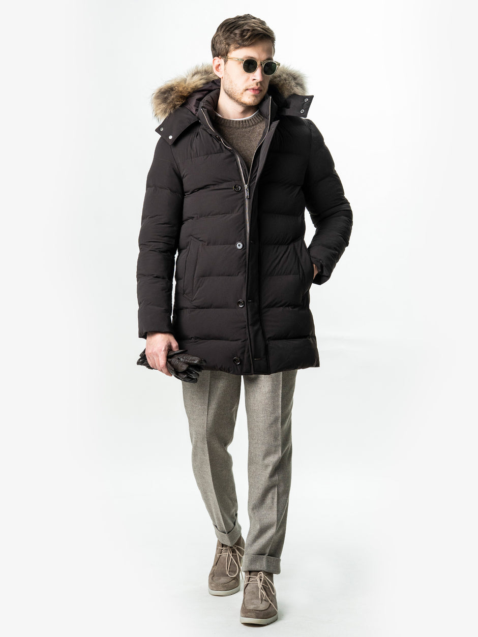 Geaca Barbati Cafenie de Iarna cu Blana Naturala si Softshell BMan0199 (1)