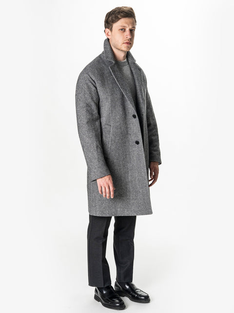 Palton Gri Herringbone Barbati Relaxed Fit 100% Lana BMan0008