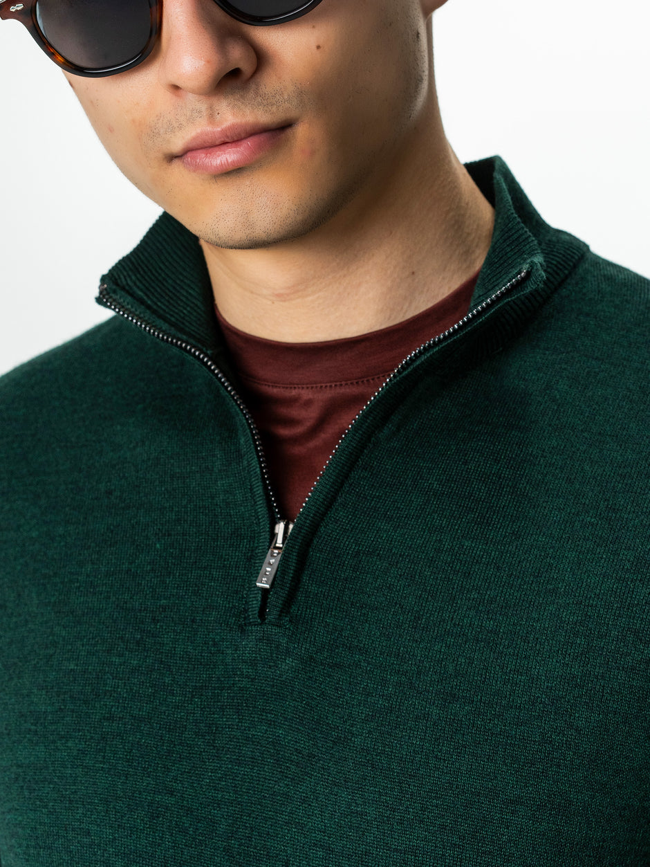 Pulover Cu Fermoar Office Barbati Verde Lana Merinos Falco BMan0003 (8)