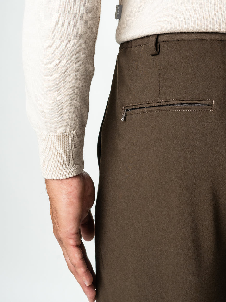 Pantaloni Maro Inchis Relax Fit Barbati Cu Snur Full Stretch Office BMan0014 (6)
