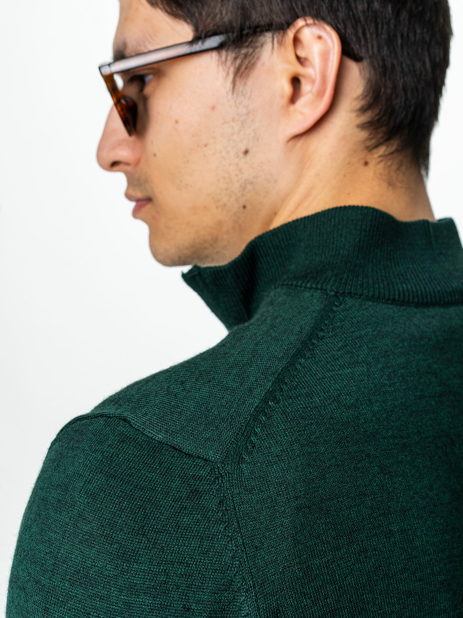 Pulover Cu Fermoar Office Barbati Verde Lana Merinos Falco BMan0003 (9)