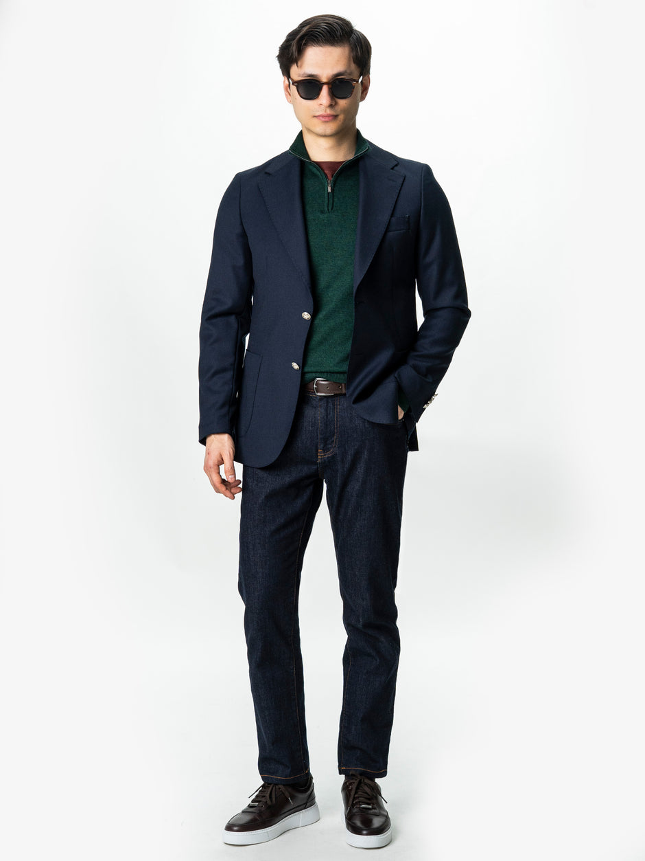 Pulover Cu Fermoar Office Barbati Verde Lana Merinos Falco BMan0003 (2)