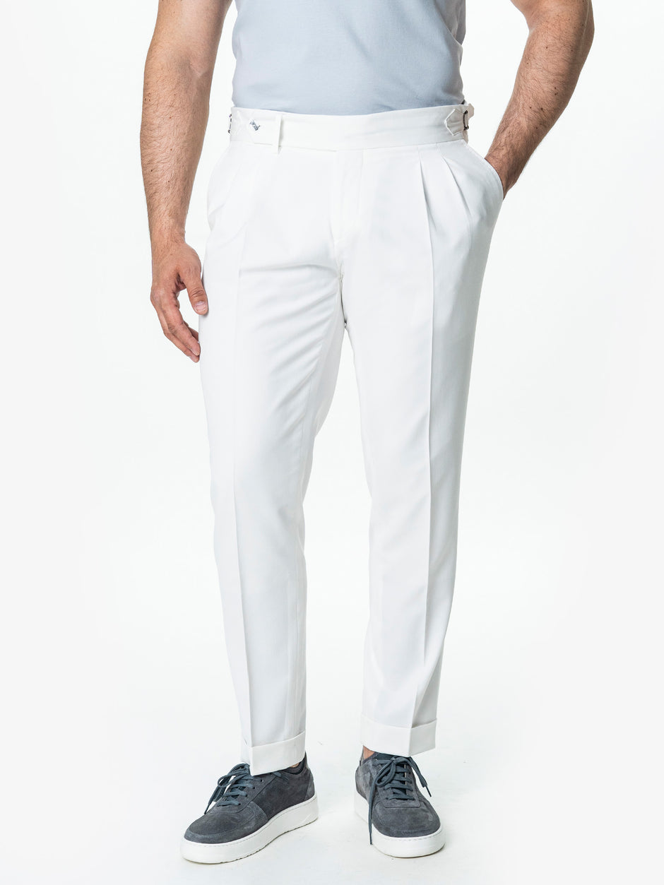 Pantaloni Albi Cu Pense Barbati Gurkha De Vara BMan703 (2)