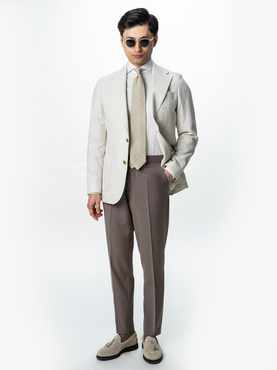 Pantaloni Barbati Cappuccino Cu Talie Inalta Din Lana BMan0002 (1)