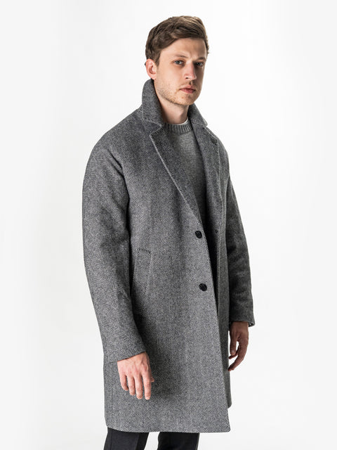 Palton Gri Herringbone Barbati Relaxed Fit 100% Lana BMan0008
